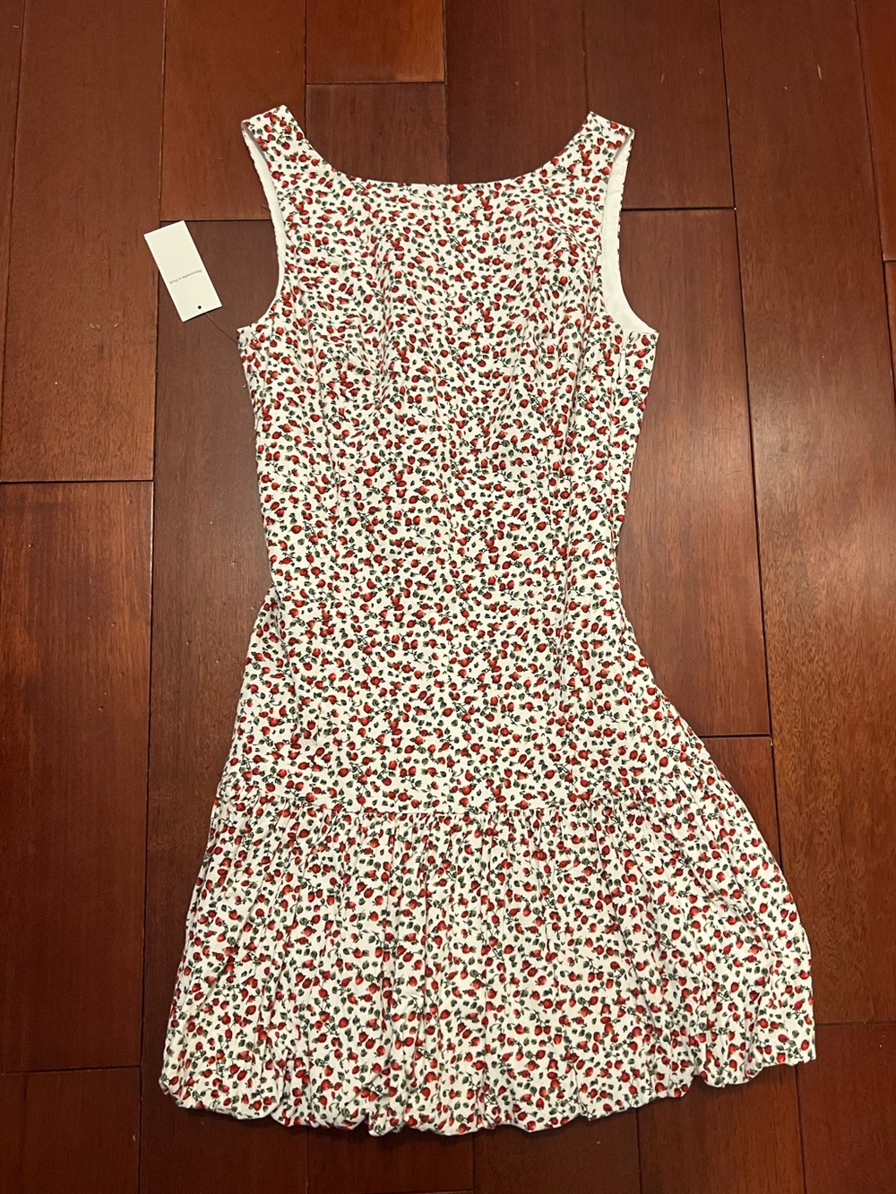 Abercrombie Sleeveless White Floral Sundress with Red Strawberry Print